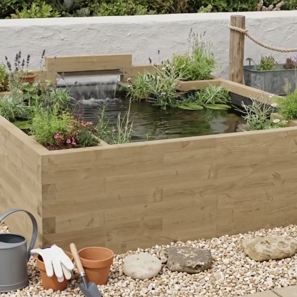 Large Raised Pond with Water Blade /  2.25 x 2.25 x 0.65m