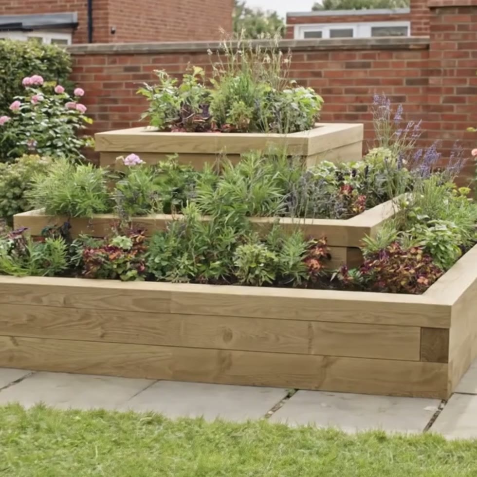 Corner Tiered Herb Garden Planter / 1.5 x 1.5 x 0.55m