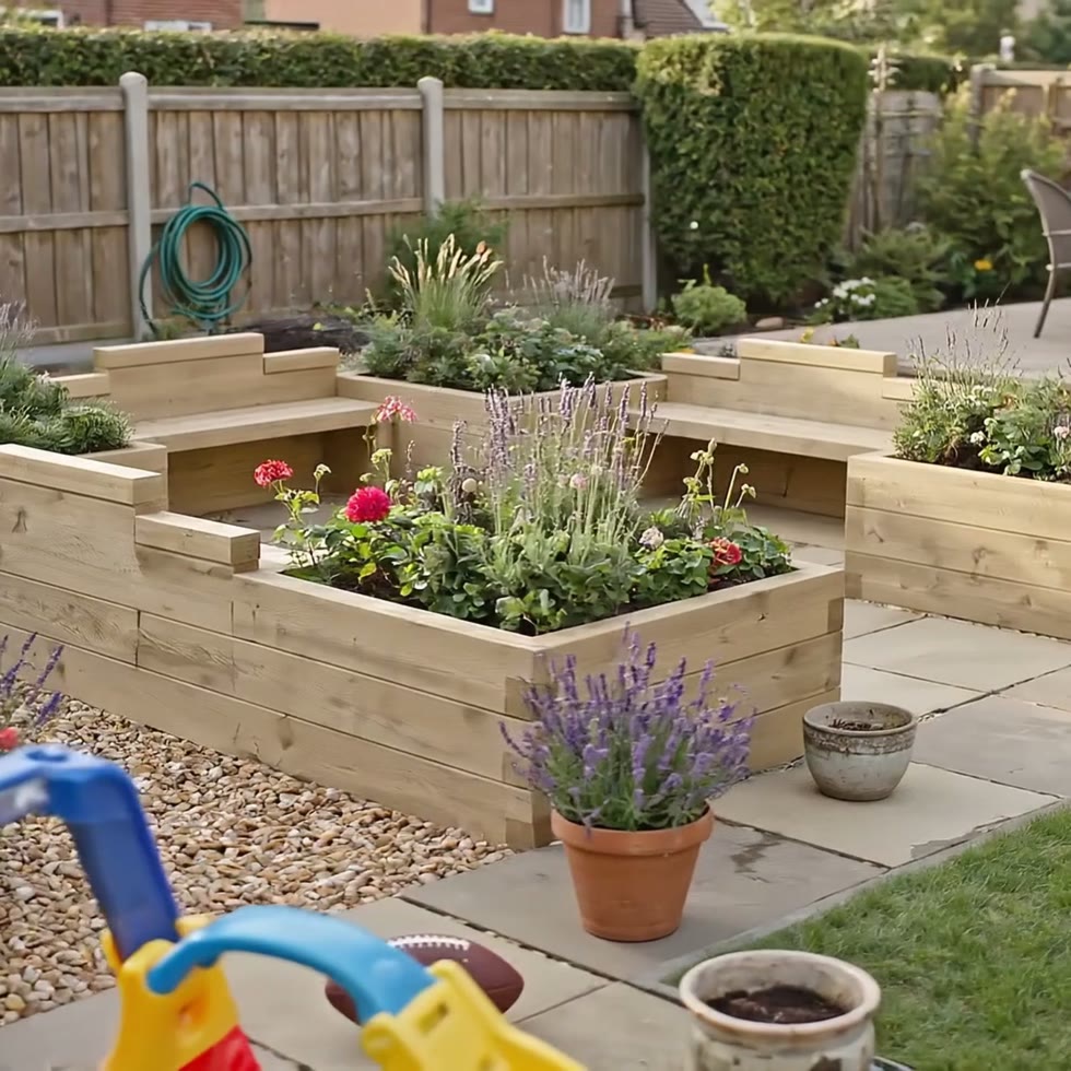 Extra Long Triple Planter Seat for Kids / 3.75 x 3.75 x 0.65m