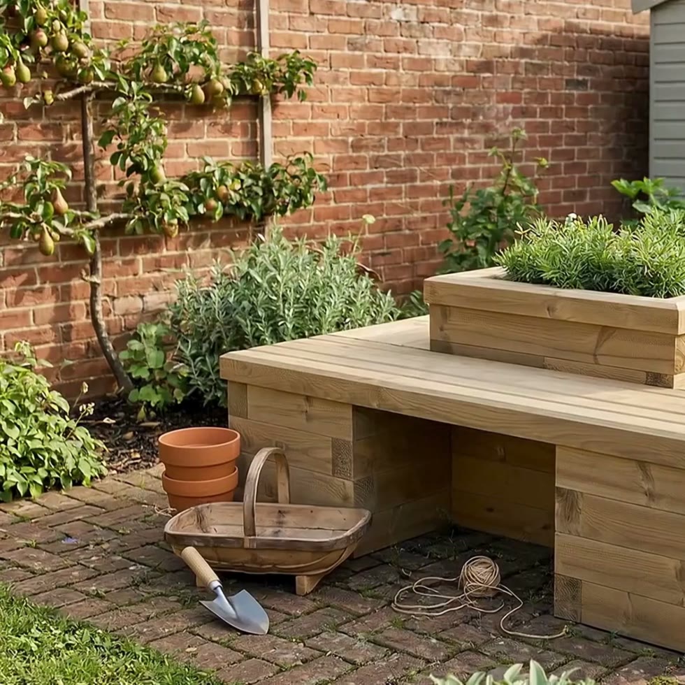 Four Sided Planter Seat with Central Bed / 1.5 x 1.5 x 0.45m