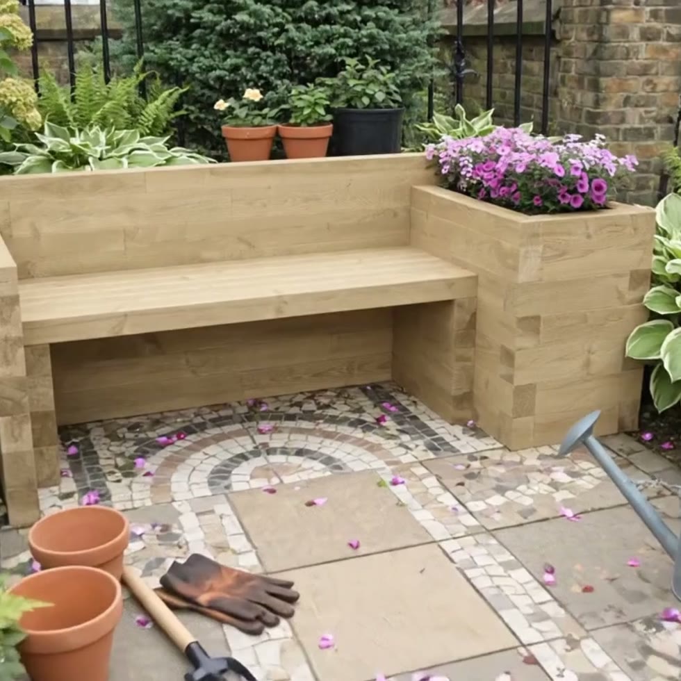 Single Planter Garden Bench / 2.025 x 0.75 x 0.75m