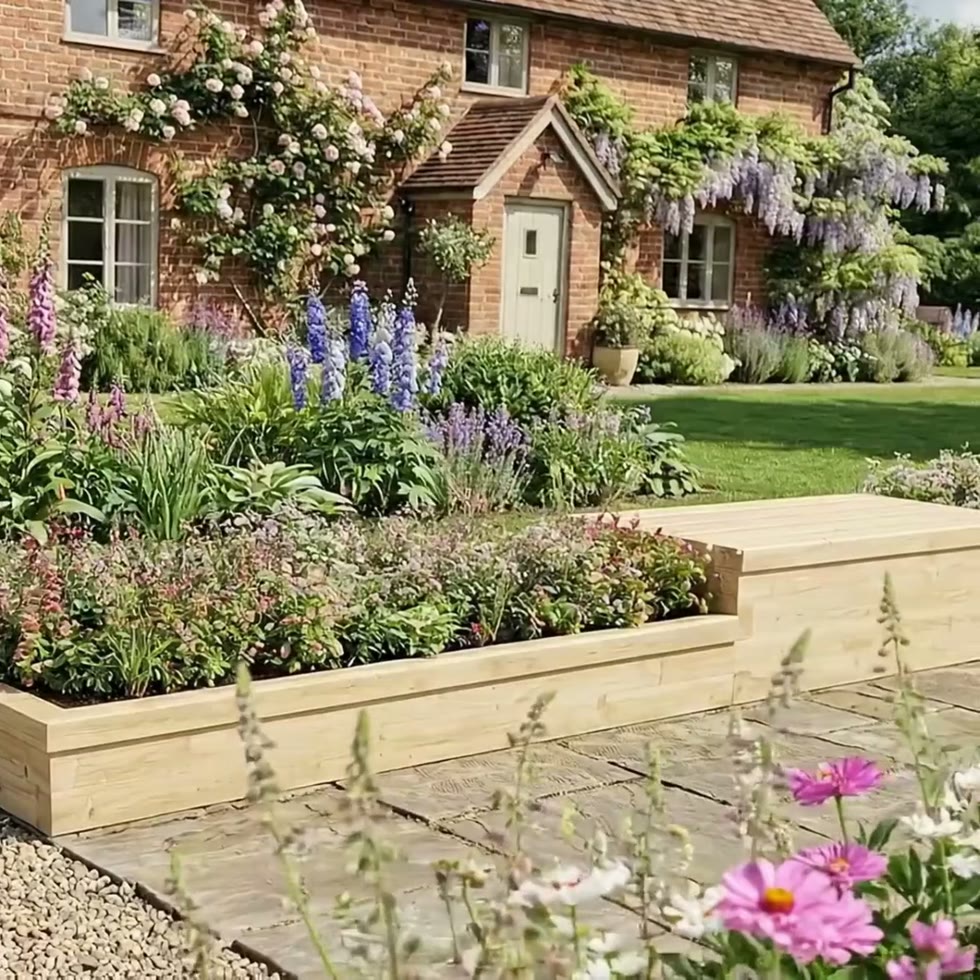Curved Corner Border Planter with Seating / 6.75 x 1.5 x 0.25m