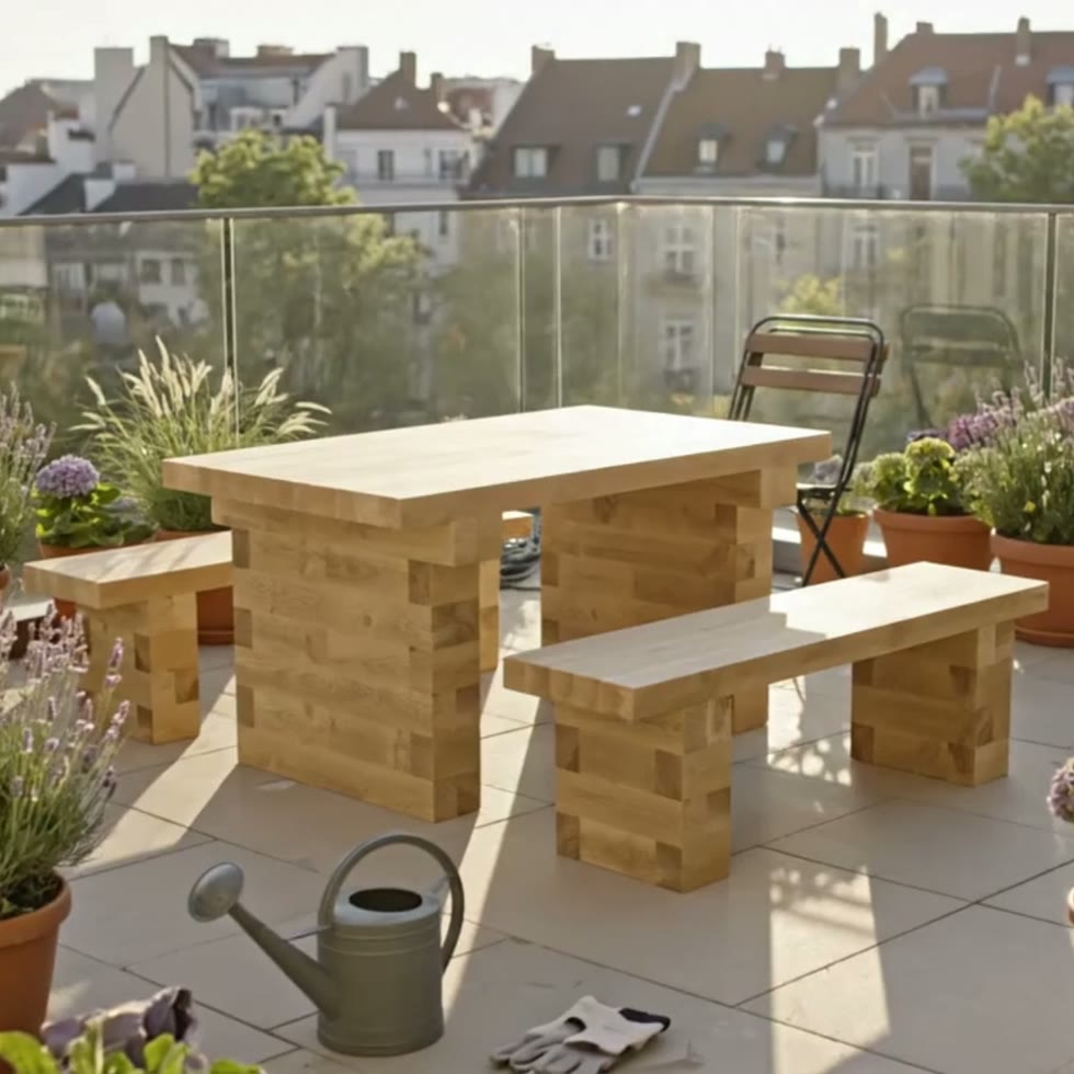 Table and Bench Set / 1.5 x 1.65 x 0.75 m