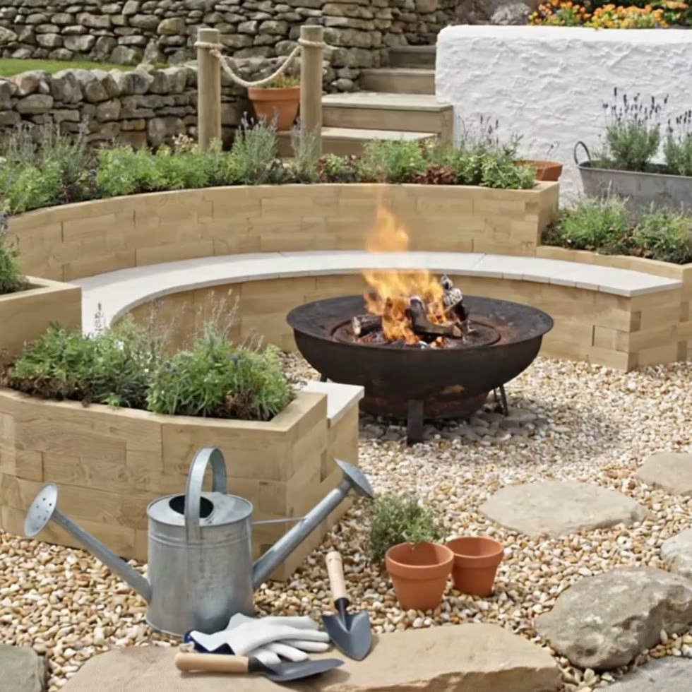 Circular Fire Pit Planter Bench / 4.18 x 3.21 x 0.75 m