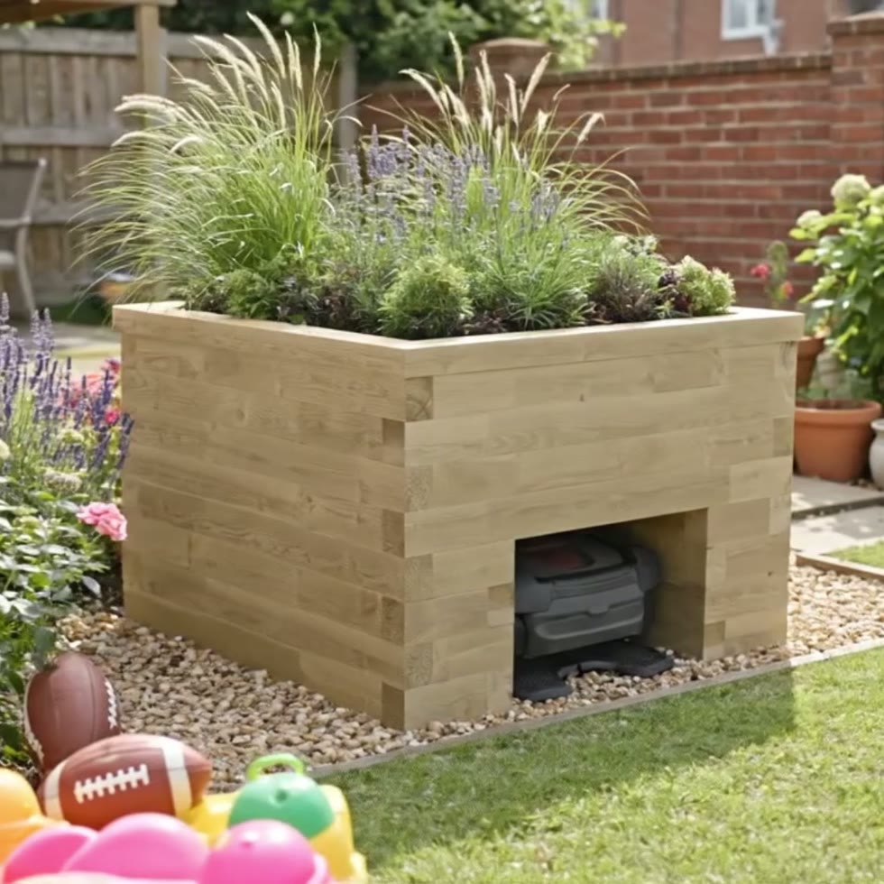 Robotic Lawn Mower House with Planter / 1.2 x 1.125 x 0.85 m