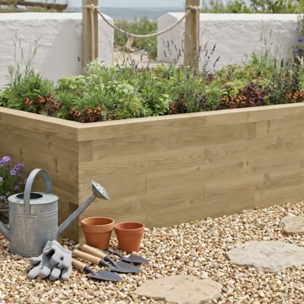 Wooden Raised Flower Bed / 2.25 x 1.125 x 0.55m