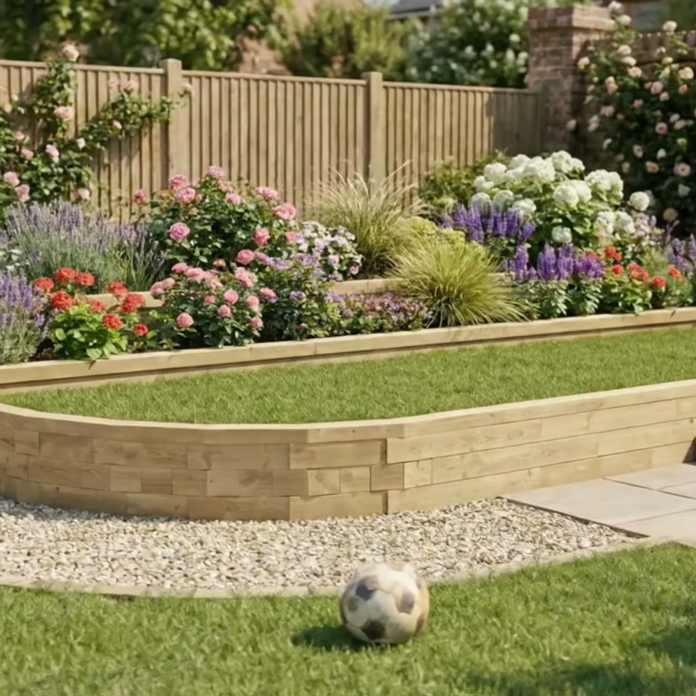 Tiered Curved Corner Garden Terracing / 6m x 3.33m