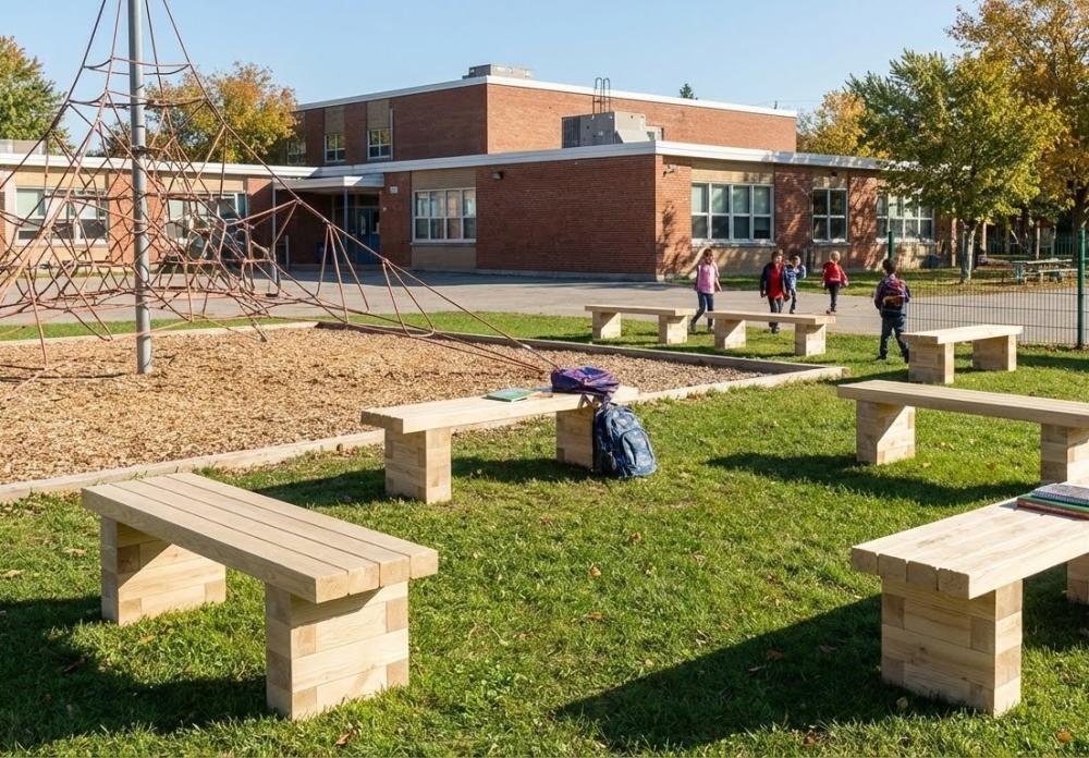 School raised beds built with WoodBlocX
