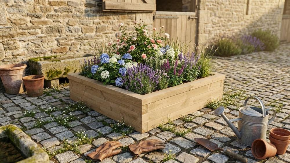 Timber garden planter built with WoodBlocX components