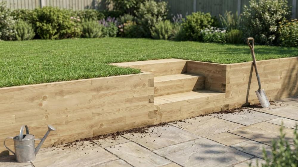 Timber garden wall built with WoodBlocX components