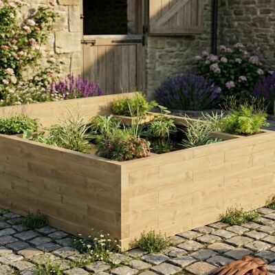 Large Raised Pond with Planter Corners / 1.875 x 1.875 x 0.65 m