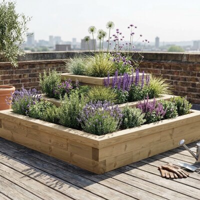 Corner Tiered Herb Garden Planter / 1.5 x 1.5 x 0.55 m