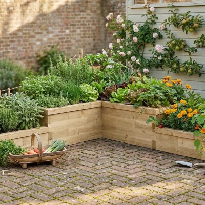 Multi Level L-Shaped Corner Raised Bed / 3.0 x 3.0 x 0.45 m