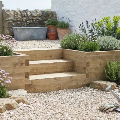 Wooden Garden Steps / 1.275 x 1.125 x 0.65 m