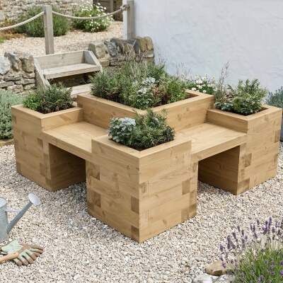 Four Sided Planter Seat with Centre and Corner Beds / 1.5 x 1.5 x 0.55 m