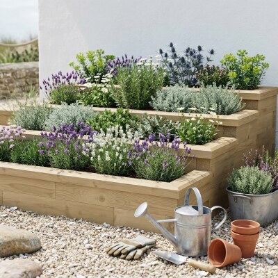 Stepped Herb Wooden Planter / 1.5 x 1.5 x 0.55 m