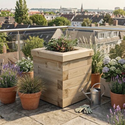 Small Wooden Cubic Garden Planter / 0.45 x 0.45 x 0.55 m