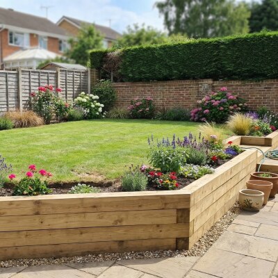 End of Garden Retaining Wall with Steps / 8.55 x 1.5 x 0.75 m
