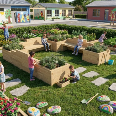 Extra Long Triple Planter Seat for Kids / 3.75 x 3.75 x 0.65 m