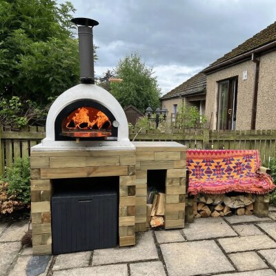 Pizza Oven Table with Storage & Bench / 2.7 x 0.9 x 0.95 m