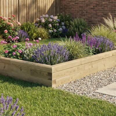 Wooden Garden Border Edging With Turn / 3.0 x 1.5 x 0.25m
