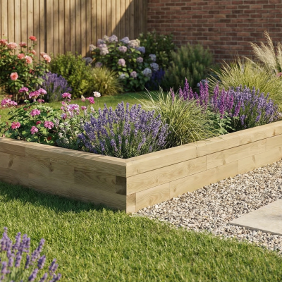 Wooden Garden Border Edging With Turn / 3.0 x 1.5 x 0.25m