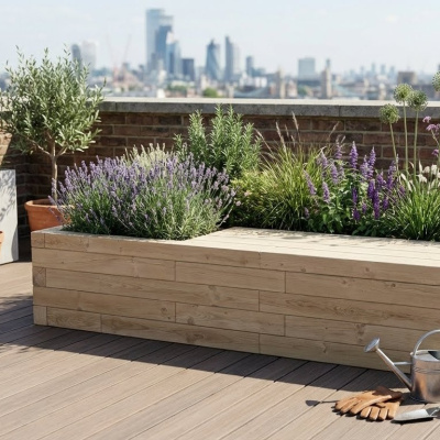Contemporary Timber Planter Garden Bench / 1.875 x 0.75 x 0.45m