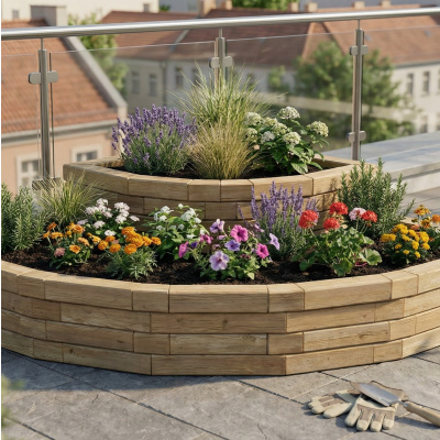 Cascading Curved Corner Raised Bed / 2.25 x 2.25 x 0.45m