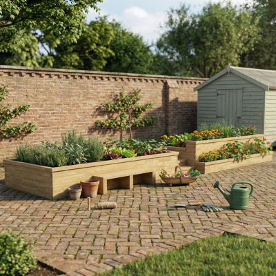 Large Retaining Wall with Seating and Border Planting / Bespoke Customer Design
