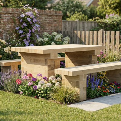 Table and Bench Set / 1.5 x 1.65 x 0.75 m