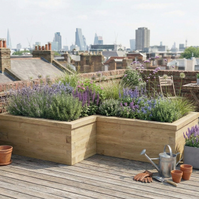 Broad L-Shaped Planter / 2.25 x 1.5 x 1.2 x 1.2 x 0.55m