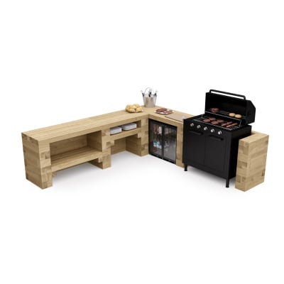 Wooden Outdoor Kitchen / 2.325 x 2.25 x 0.65m