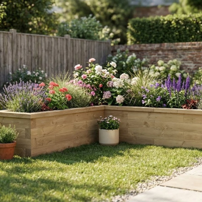 Long L-Shaped Raised Bed / 3.0 x 2.625 x 0.45 x 0.45m