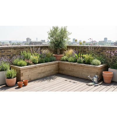 Slim L-Shaped Raised Planter / 4.125 x 2.625 x 0.825 x 0.65m