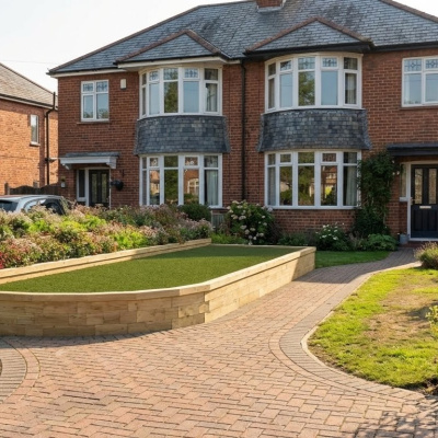 Tiered Curved Corner Garden Terracing / 6m x 3.33m