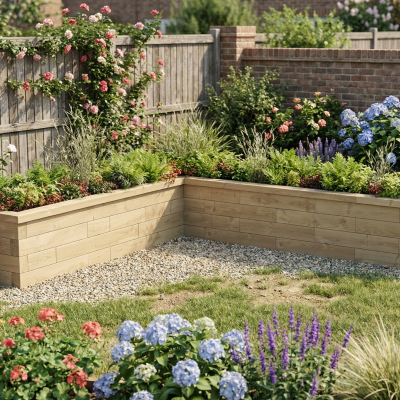 Long L-Shaped Raised Bed / 3.0 x 2.625 x 0.45 x 0.45m