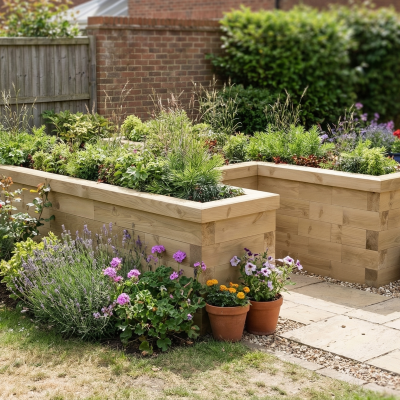 H-Shaped Wooden Planter / 2.25 x 1.65 x 0.55 m