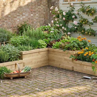 Multi Level L-Shaped Corner Raised Bed / 3.0 x 3.0 x 0.45m