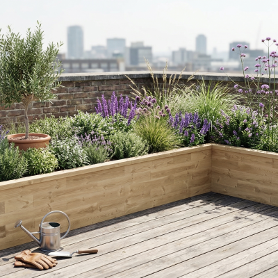 L-Shaped Raised Bed / 3.75 x 2.25 x 1.2 x 0.825 x 0.55m