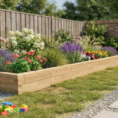 Wooden Garden Border Edging / 5.025 x 0.375 x 0.35m