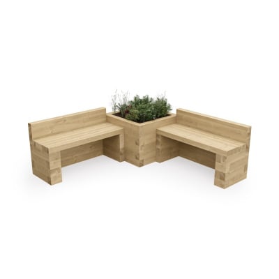 Double Garden Bench with Corner Planter / 1.875 x 1.875 x 0.65m