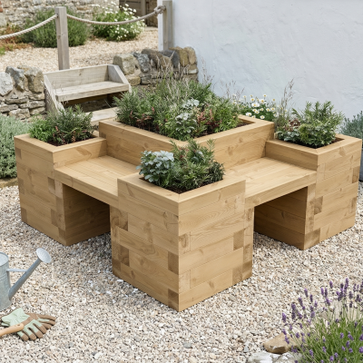 Four Sided Planter Seat with Centre and Corner Beds / 1.5 x 1.5 x 0.65m