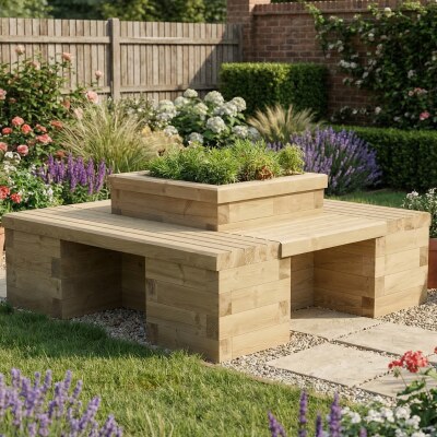 Four Sided Planter Seat with Central Bed / 1.5 x 1.5 x 0.45m