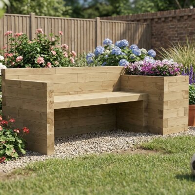 Single Planter Garden Bench / 2.025 x 0.75 x 0.75m