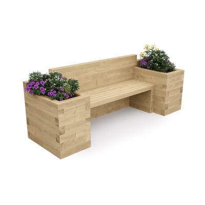 Garden Bench with Bookend Planters / 2.4 x 0.75 x 0.85m