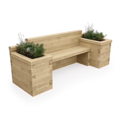Garden Bench with Bookend Planters / 2.4 x 0.75 x 0.85m