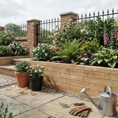 Railway Sleeper Style Retaining Wall / 4.125 x 0.75m