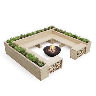 Square Fire Pit Planter Bench / 4.35 x 3.675 x 0.85 m