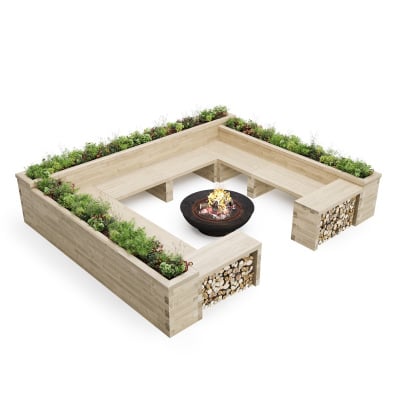 Square Fire Pit Planter Bench / 4.35 x 3.675 x 0.85 m