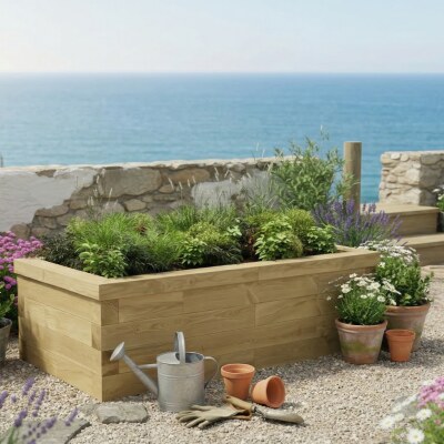 Railway Sleeper Style Raised Flower Bed / 1.5 x 0.75 x 0.45m